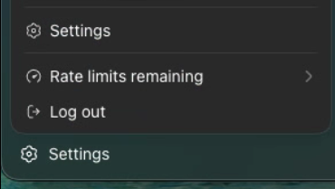 Settings menu with Settings highlighted