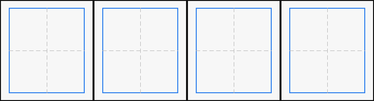 Waving layout guide — four blank cells with blue safe-area boxes and dashed centerlines